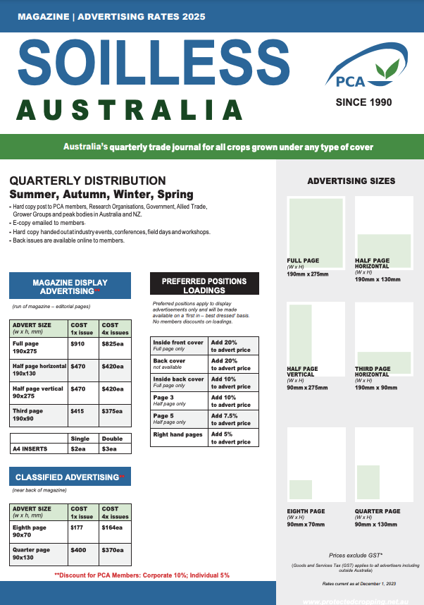 Advertising Rates Soilless Australia